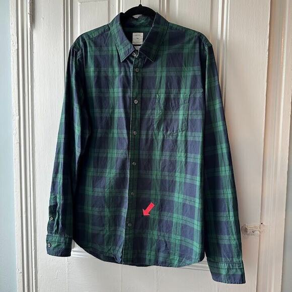 Gap Shirt Mens Large Blue Green Plaid Tartan Button Up Long Sleeve Collared Top - Picture 1 of 7
